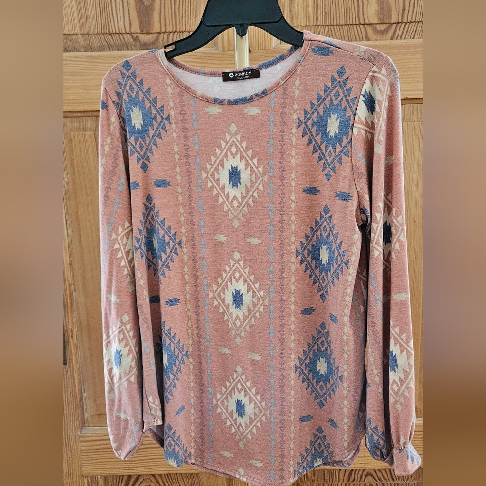 BomBom Tribal Print Long Sleeve Top Sz Small
